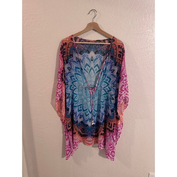 Bleu by Rod Beattie Plus Size Multicolored Printed Caftan Coverup - Picture 2 of 12